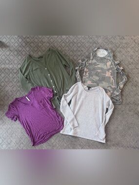 Women’s Long Sleeve & Short Sleeve Tops Bundle - Olive, Purple, Gray, Camo